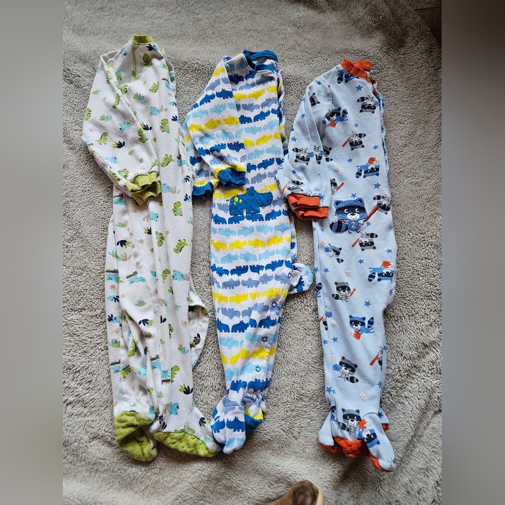 3 sets of footie animals character pajamas